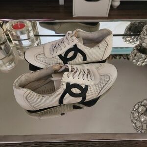 Chanel Women's White and Black Sneakers
